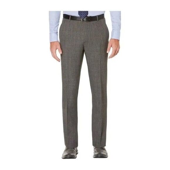 Perry Ellis Portfolio Men's Gray Slim-Fit Smoked Pearl Plaid Dress Pants 38x32 - Picture 1 of 3